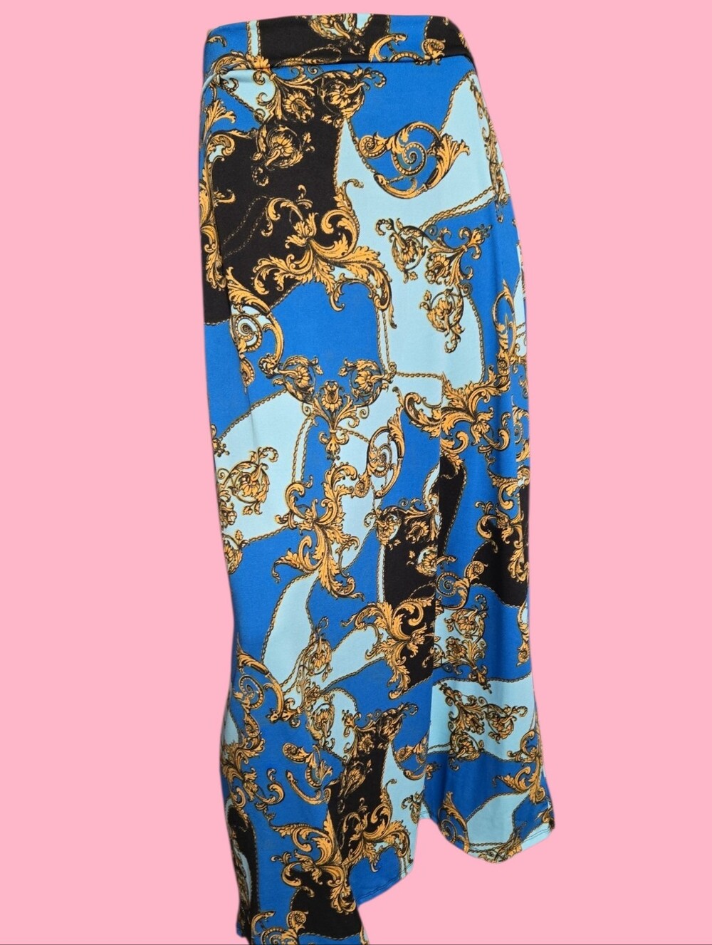 Blue Baroque Print Maxi Skirt